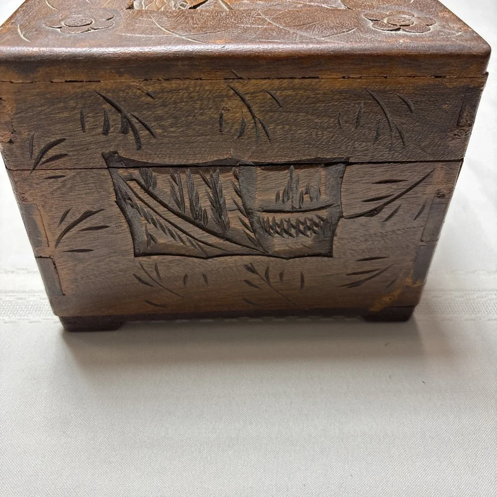 Ornate Asian Vintage / Antique Carved Wooden Chinese Chest / Box